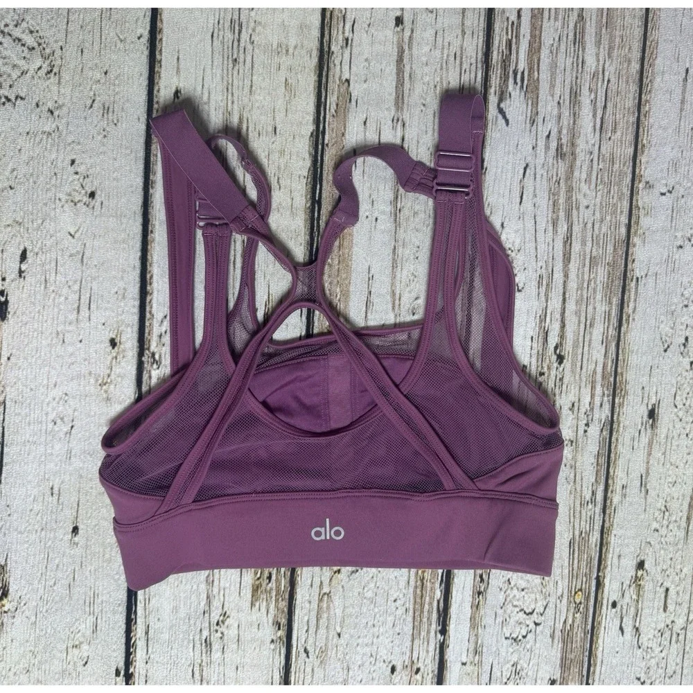 Alo Yoga Scope‎ Sports Bra Dark Pink XS Strappy Mesh Adjustable Straps